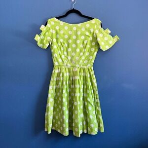 Vintage 1950s Dress Women's Size XS Green White Polka‎ Dot Retro Housewife Twee